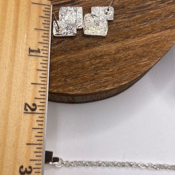 MODERN Silver Inlay Enamel Necklace & Earring Set Contemporary Art to Wear - Picture 7 of 7